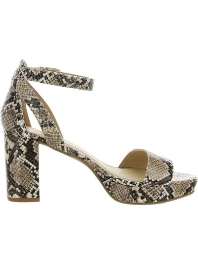 CL BY LAUNDRY Womens Beige Animal Print Ankle Strap Padded Go On Open Toe Block Heel Buckle Heeled Sandal 7.5 M