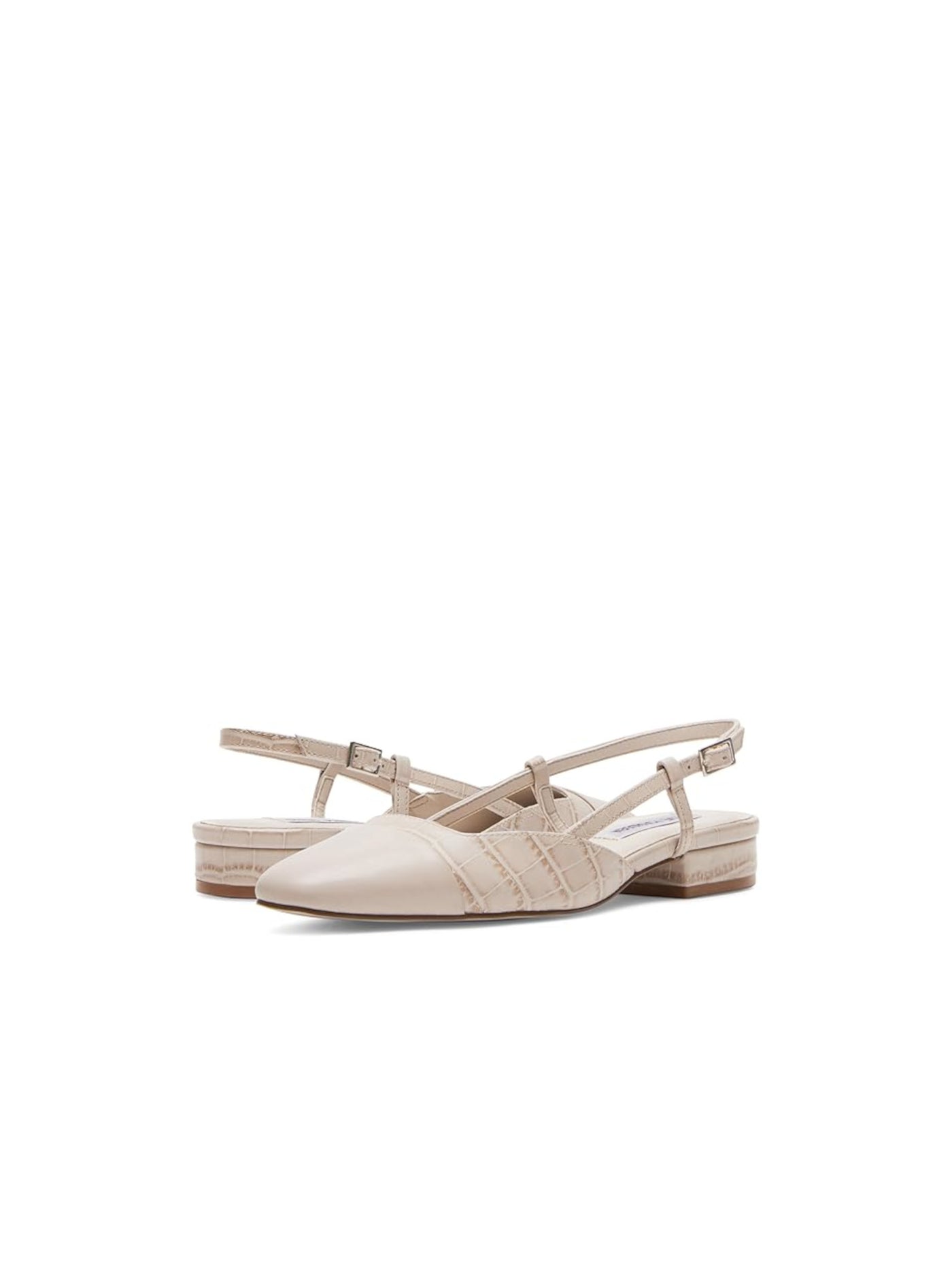 STEVE MADDEN Womens Beige Croc Solid Toe Cap Padded Adjustable Belinda Cap Toe Buckle Leather Slingback 6.5 M
