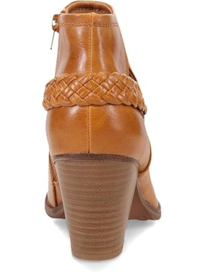 BARETRAPS Womens Brown Braided Ankle Strap Padded Cut Out Charlotte Almond Toe Block Heel Zip-Up Booties 8.5 M