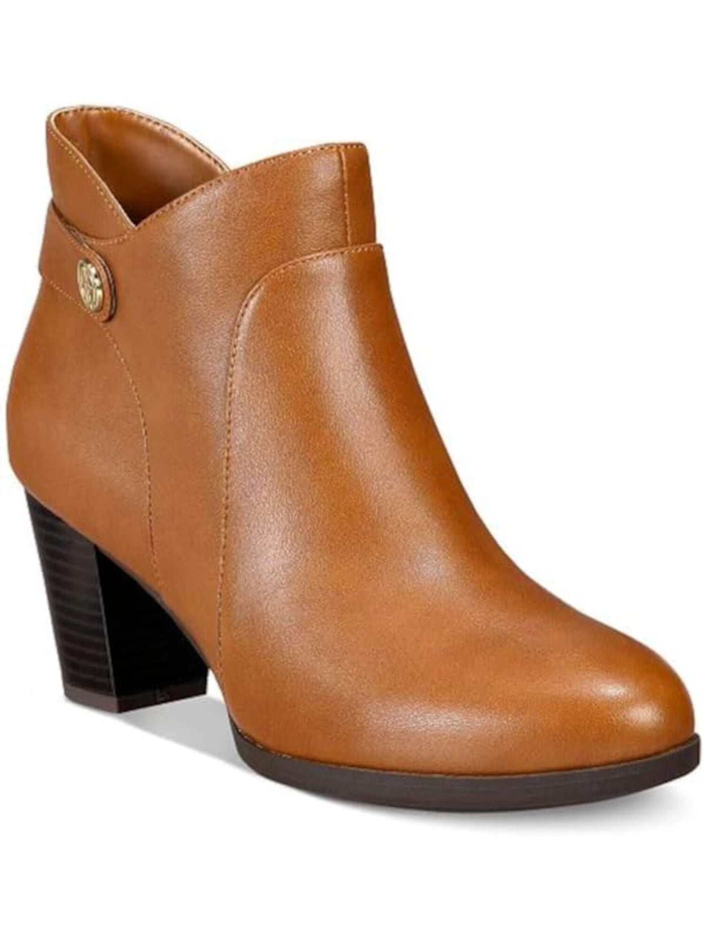 GIANI BERNINI Womens Brown Arch Support Cushioned Logo Abalina Almond Toe Block Heel Zip-Up Booties 5 M