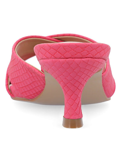 JOURNEE COLLECTION Womens Pink Snake Embossed Crisscross Straps Padded Berkly Round Toe Kitten Heel Slip On Dress Heeled Sandal 7.5