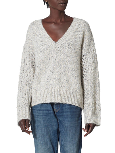 JOIE Womens Long Sleeve Mixed Stitch V Neck Sweater