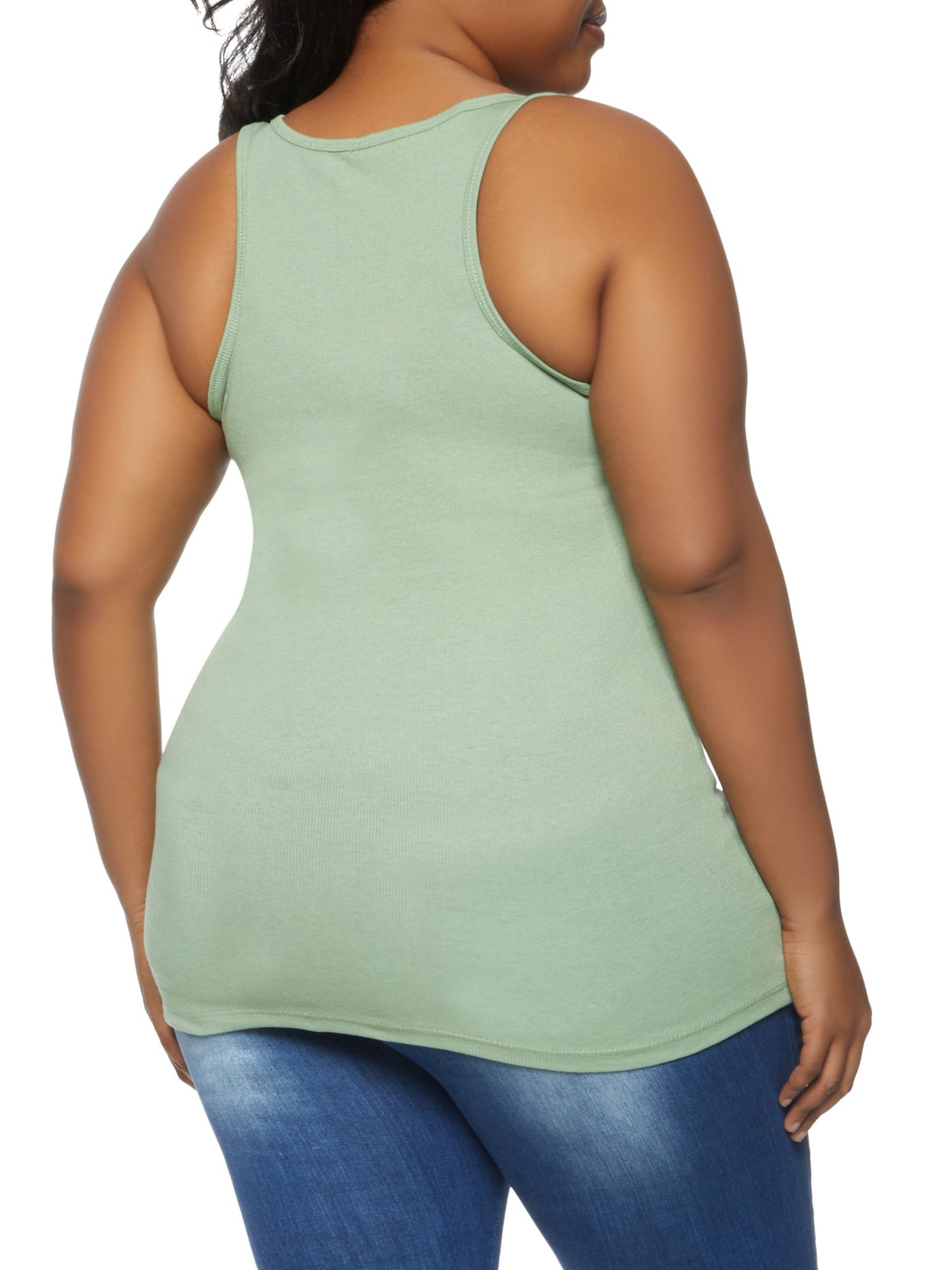 REBELLIOUS ONE Womens Green Ribbed Ruched Sleeveless Scoop Neck Tank Top Plus 2X