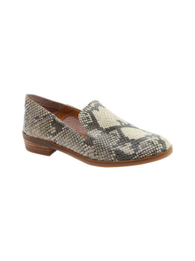 LUCKY BRAND Womens Gray Snake Cut-Out Side Comfort Cahill Round Toe Block Heel Slip On Leather Flats Shoes 5 M