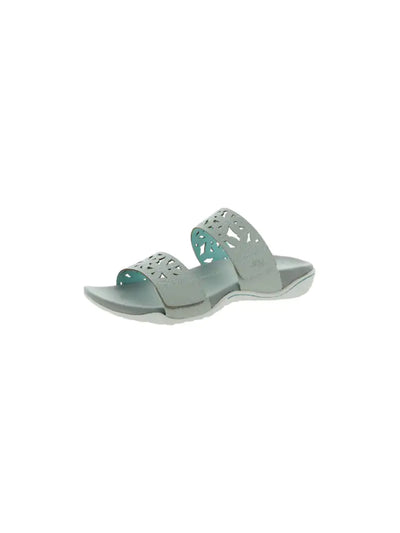 JBU SPORT Womens Gray Adjustable Wildflower Round Toe Slide Sandals 6 M