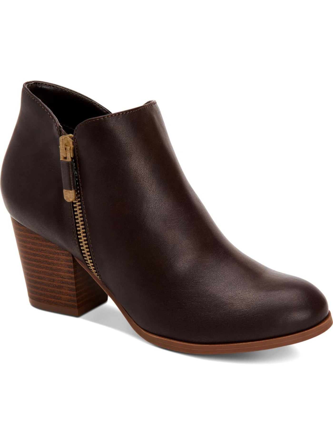 STYLE & COMPANY Womens Brown Notched At Sides Zipper Accent Masrinaa Almond Toe Block Heel Zip-Up Booties 8 M