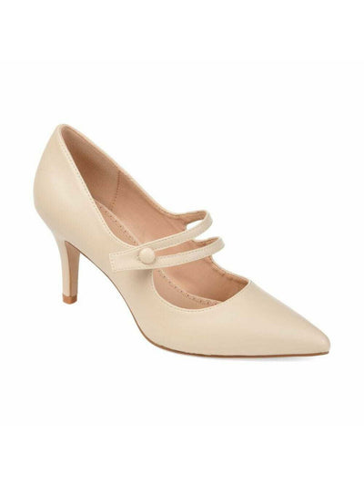 JOURNEE COLLECTION Womens Ivory Scalloped Footbed Padded Strappy Sidney Pointed Toe Stiletto Leather Pumps Shoes 7.5 M