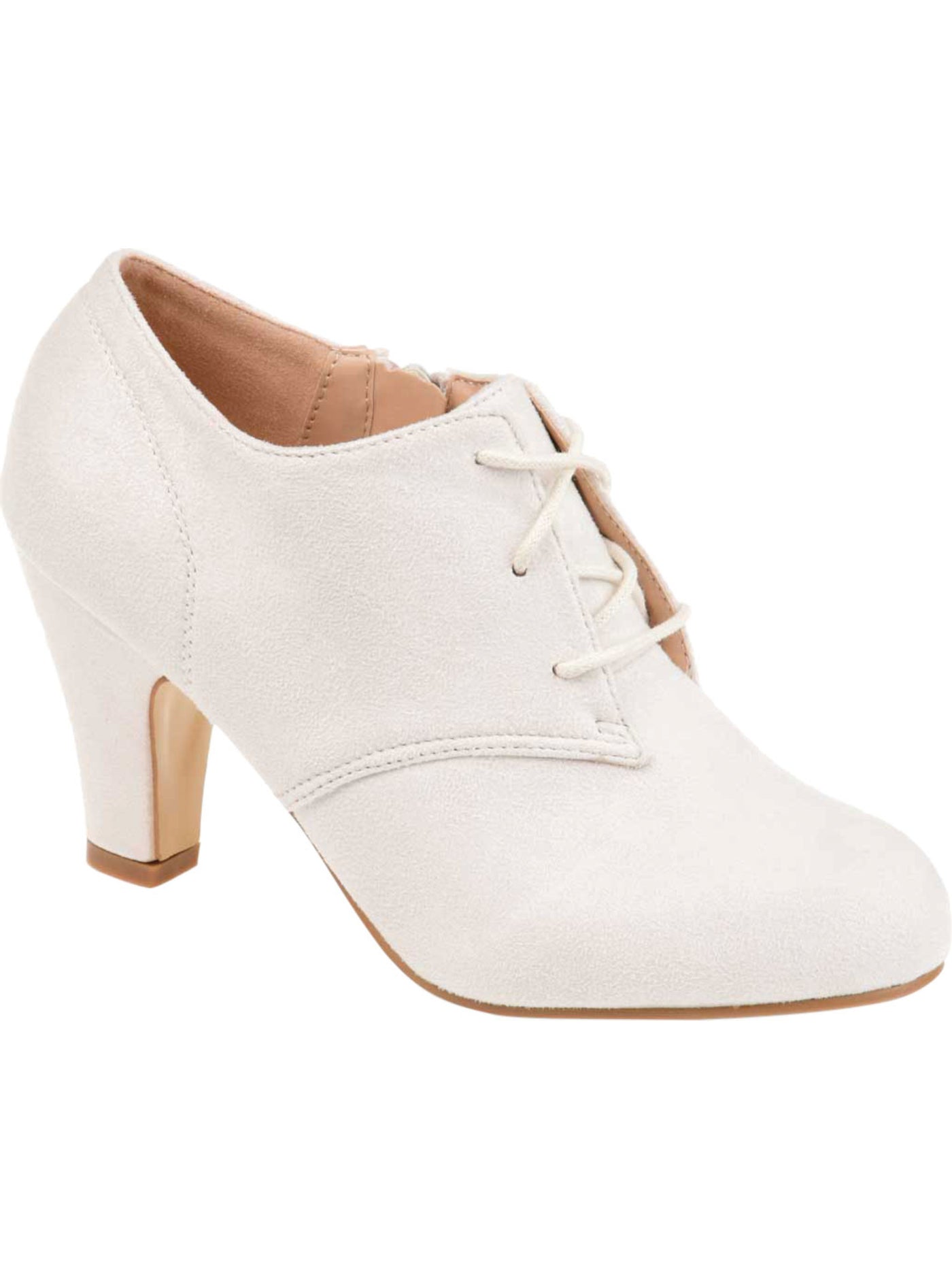 JOURNEE COLLECTION Womens Ivory Lace Padded Leona Round Toe Block Heel Zip-Up Shootie 8 WD