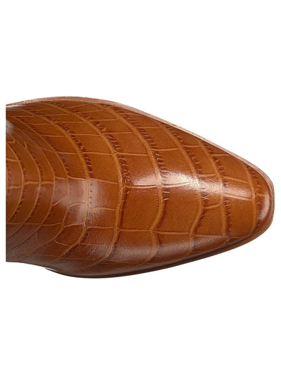 MARC FISHER Womens Medium Brown Croc Embossed Cushioned Ltd Unella Almond Toe Block Heel Zip-Up Leather Dress Boots 7 M