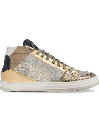 P448 Womens Gold Mixed Media Textured Distressed Metallic Glitter Queens Round Toe Lace-Up Sneakers 37