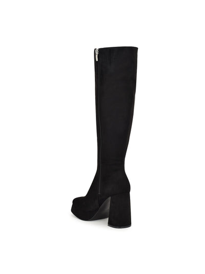 NINE WEST Womens Black 1" Platform Padded Vadda Square Toe Block Heel Zip-Up Dress Boots 7 M