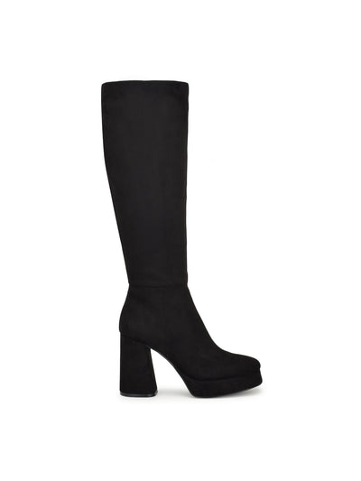 NINE WEST Womens Black 1" Platform Padded Vadda Square Toe Block Heel Zip-Up Dress Boots 7 M