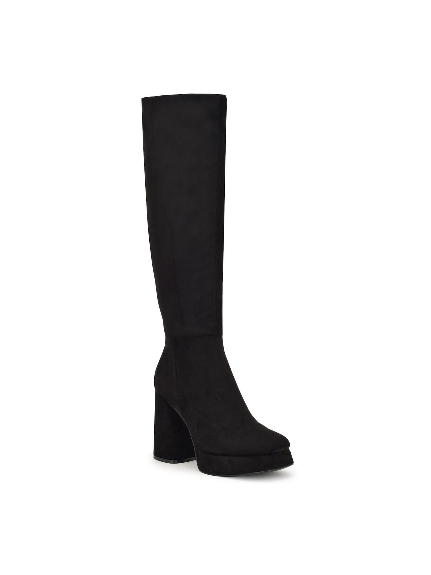 NINE WEST Womens Black 1" Platform Padded Vadda Square Toe Block Heel Zip-Up Dress Boots 7 M