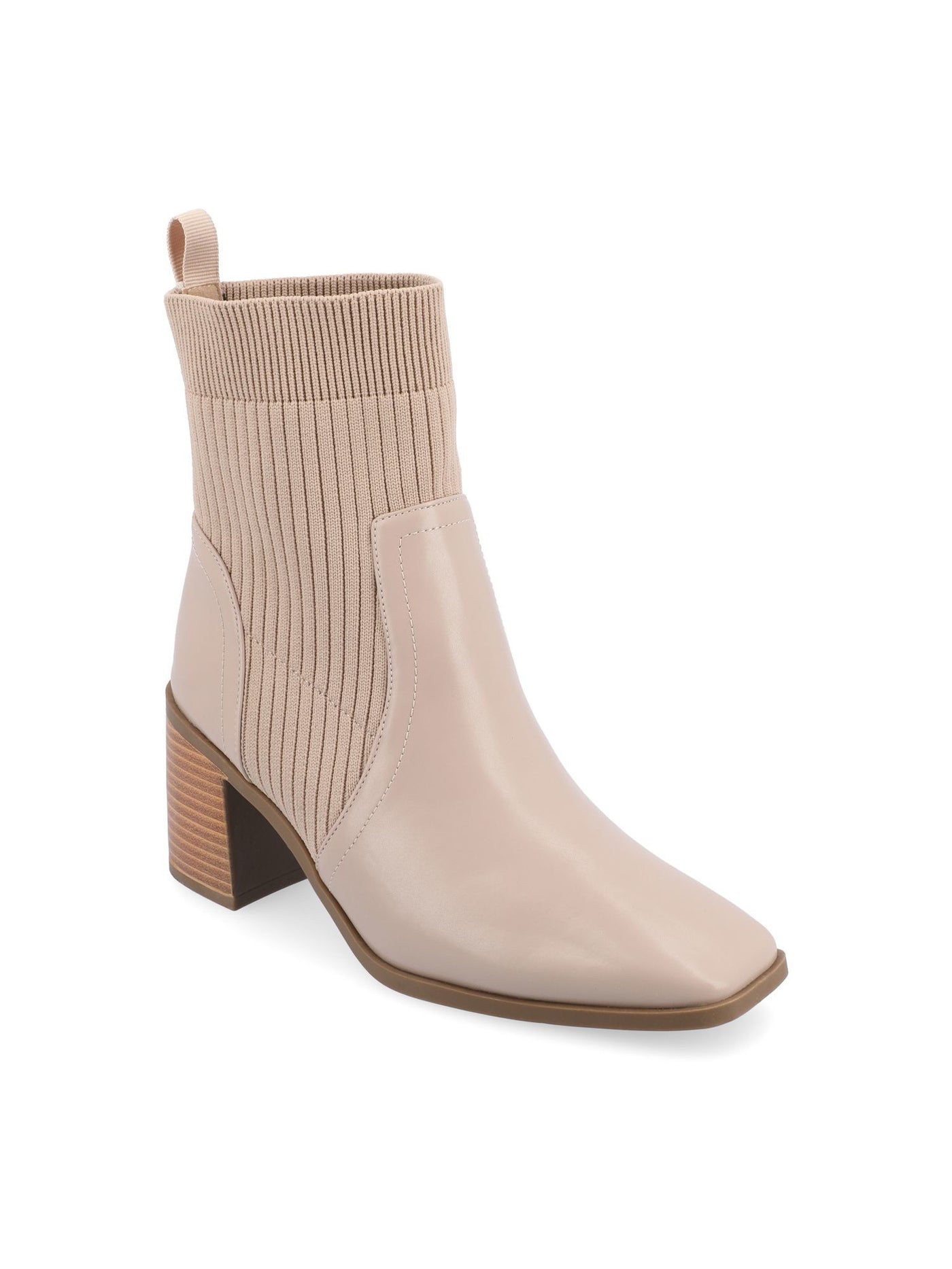 JOURNEE COLLECTION Womens Beige Mixed Media Stretch Knit Upper Cushioned Harlowe Square Toe Block Heel Chelsea Boot 7.5 W
