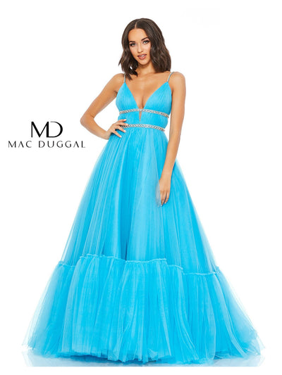 MAC DUGGAL Womens Turquoise Pleated Zippered Tiered Embellished Lined Sleeveless V Neck Full-Length Prom Gown Dress 8