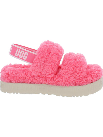 UGG Womens Pink Shearling Upper Stretch Logo Oh Fluffita Round Toe Platform Slip On Leather Slingback Sandal 11