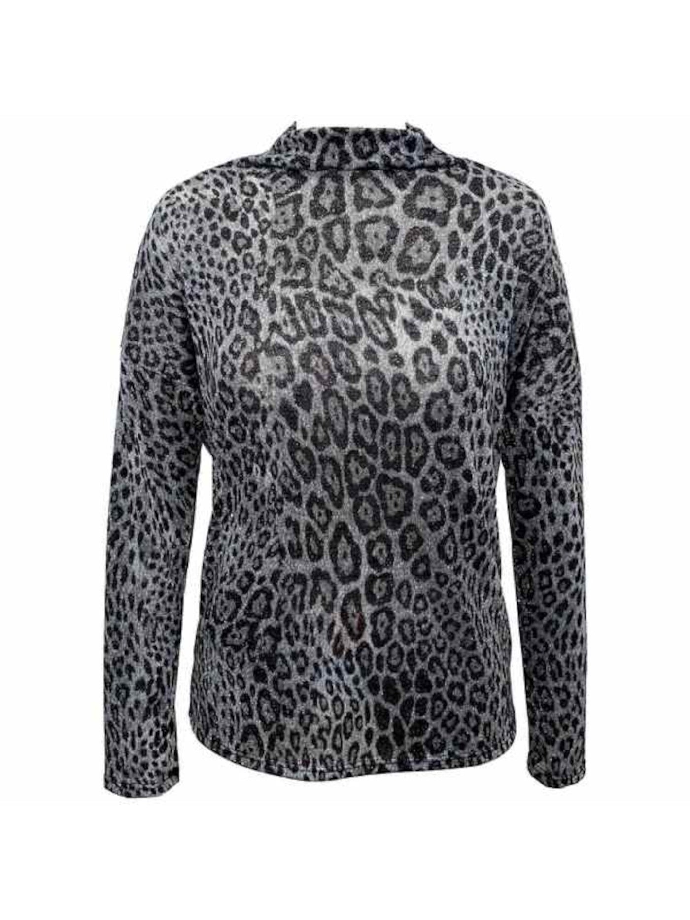 INC Womens Gray Animal Print Long Sleeve Top XS