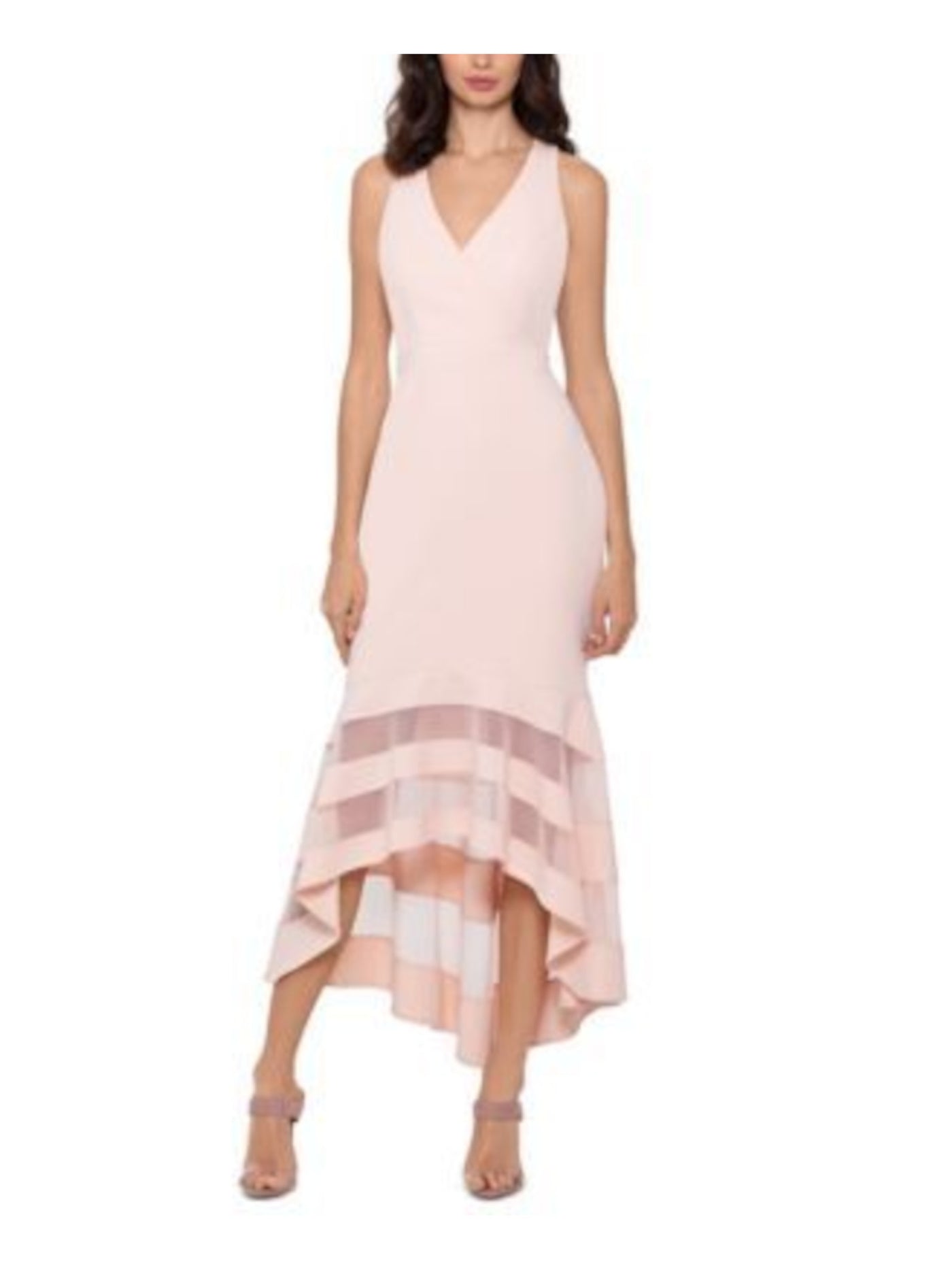 XSCAPE Womens Pink Zippered Sleeveless V Neck Midi Evening Mermaid Dress 4