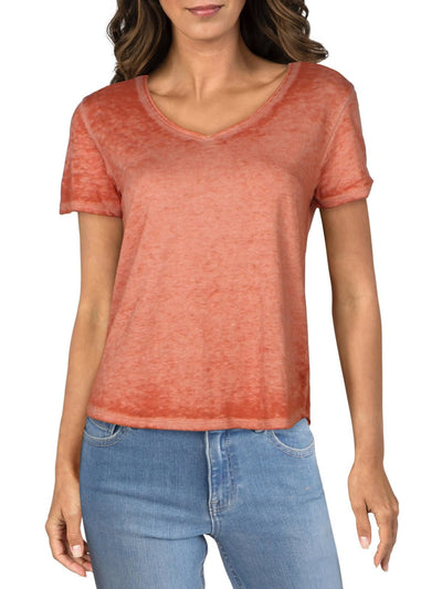 AMERICAN RAG Womens Coral Short Sleeve V Neck Hi-Lo Top S