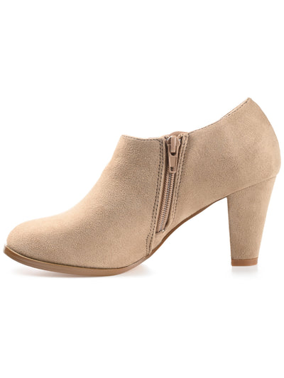 JOURNEE COLLECTION Womens Beige Zipper Accent Padded Sanzi Almond Toe Block Heel Zip-Up Booties 11 W