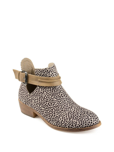 JOURNEE COLLECTION Womens Beige Animal Print Cushioned Ankle Strap Buckle Accent Mavrik Round Toe Stacked Heel Zip-Up Dress Booties 7