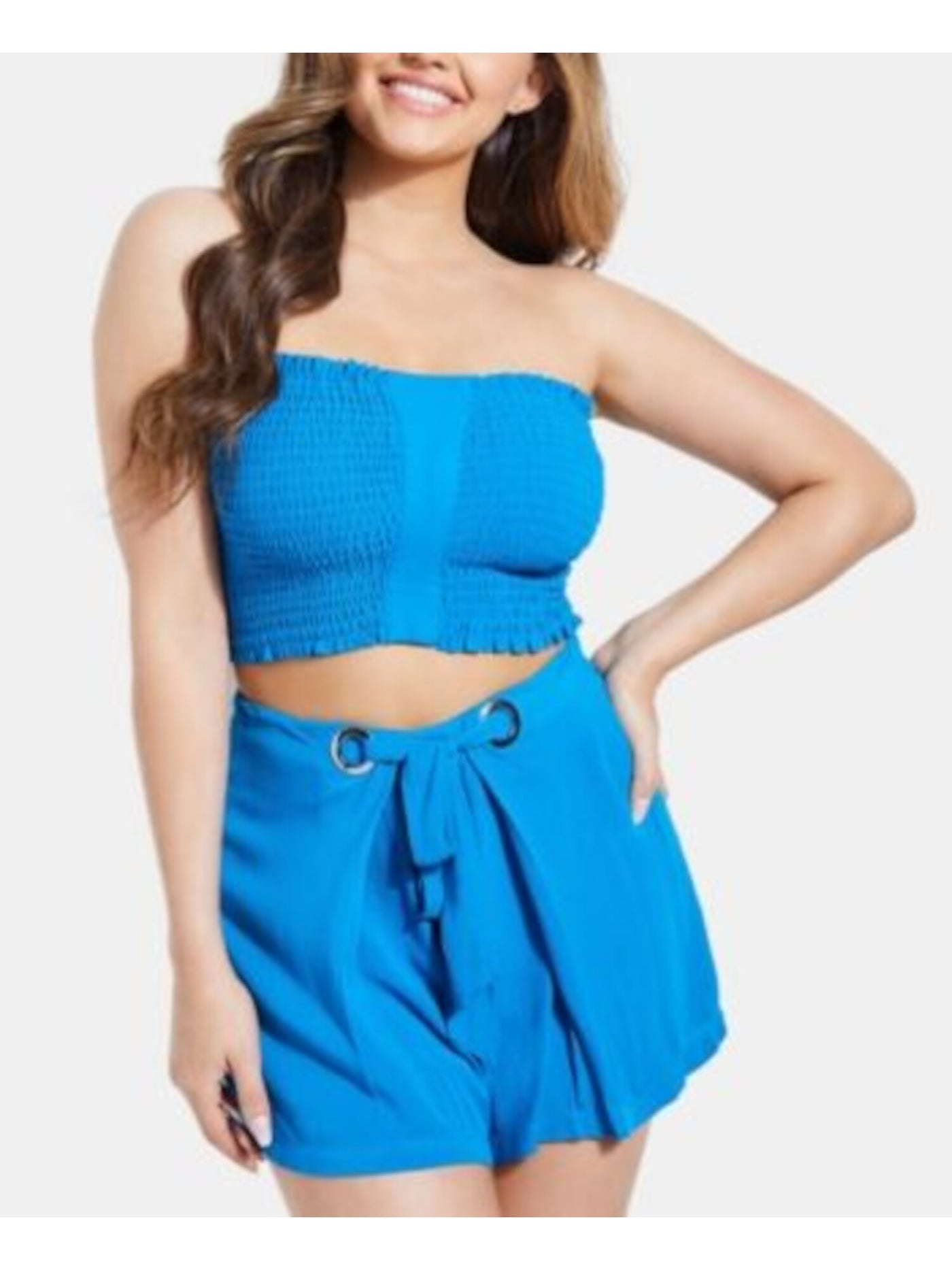 GUESS Womens Blue Ruched Sleeveless Strapless Crop Top Size: M