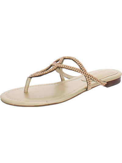 IVANKA TRUMP Womens Gold Embellished Padded Bonna Round Toe Slip On Leather Thong Sandals Shoes 5 M