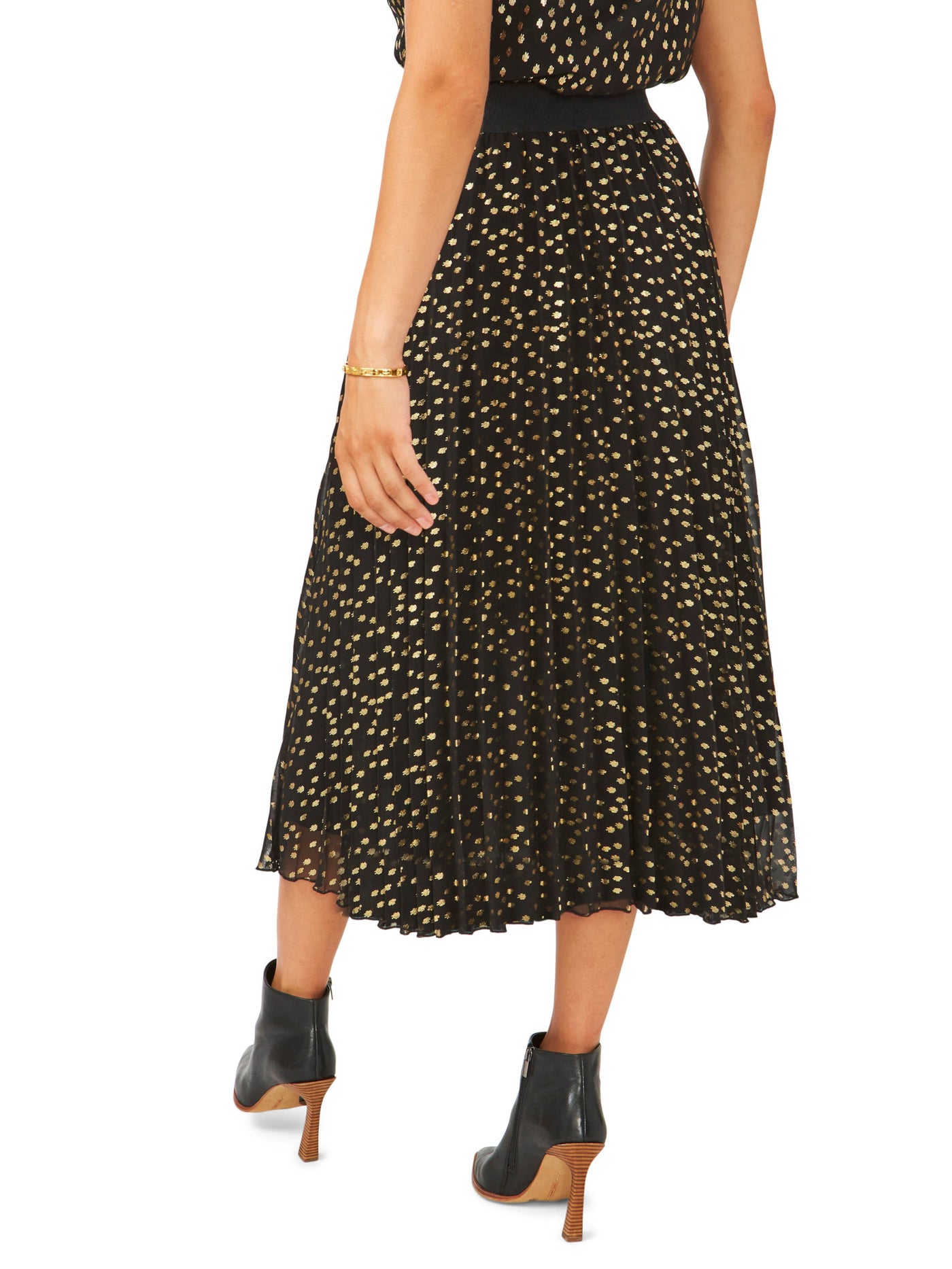 VINCE CAMUTO Womens Black Lined Elastic Waist Pull-on Printed Midi Pleated Skirt M