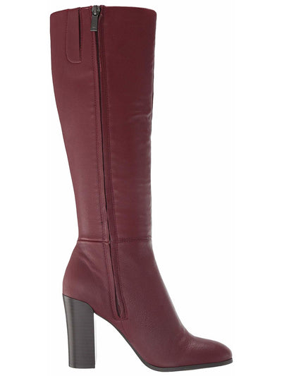 KENNETH COLE NEW YORK Womens Maroon Stretch Gore Padded Justin Round Toe Block Heel Zip-Up Leather Dress Riding Boot 5 M