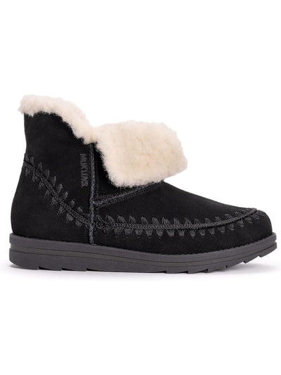 MUK LUKS Womens Black Cushioned Lightweight Flexible Foldover Cut Out Water Resistant Ziggy Melrose Round Toe Wedge Suede Winter Boots 7.5