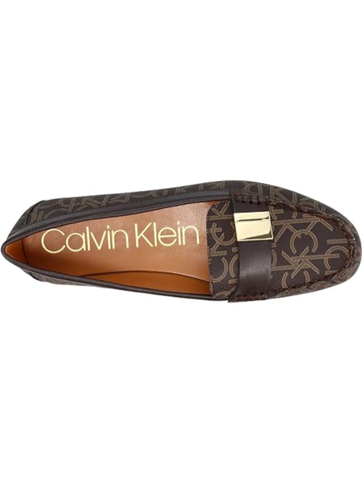 CALVIN KLEIN Womens Brown Logo Moc Toe Hardware Padded Lisa Round Toe Slip On Loafers Shoes 9.5 M