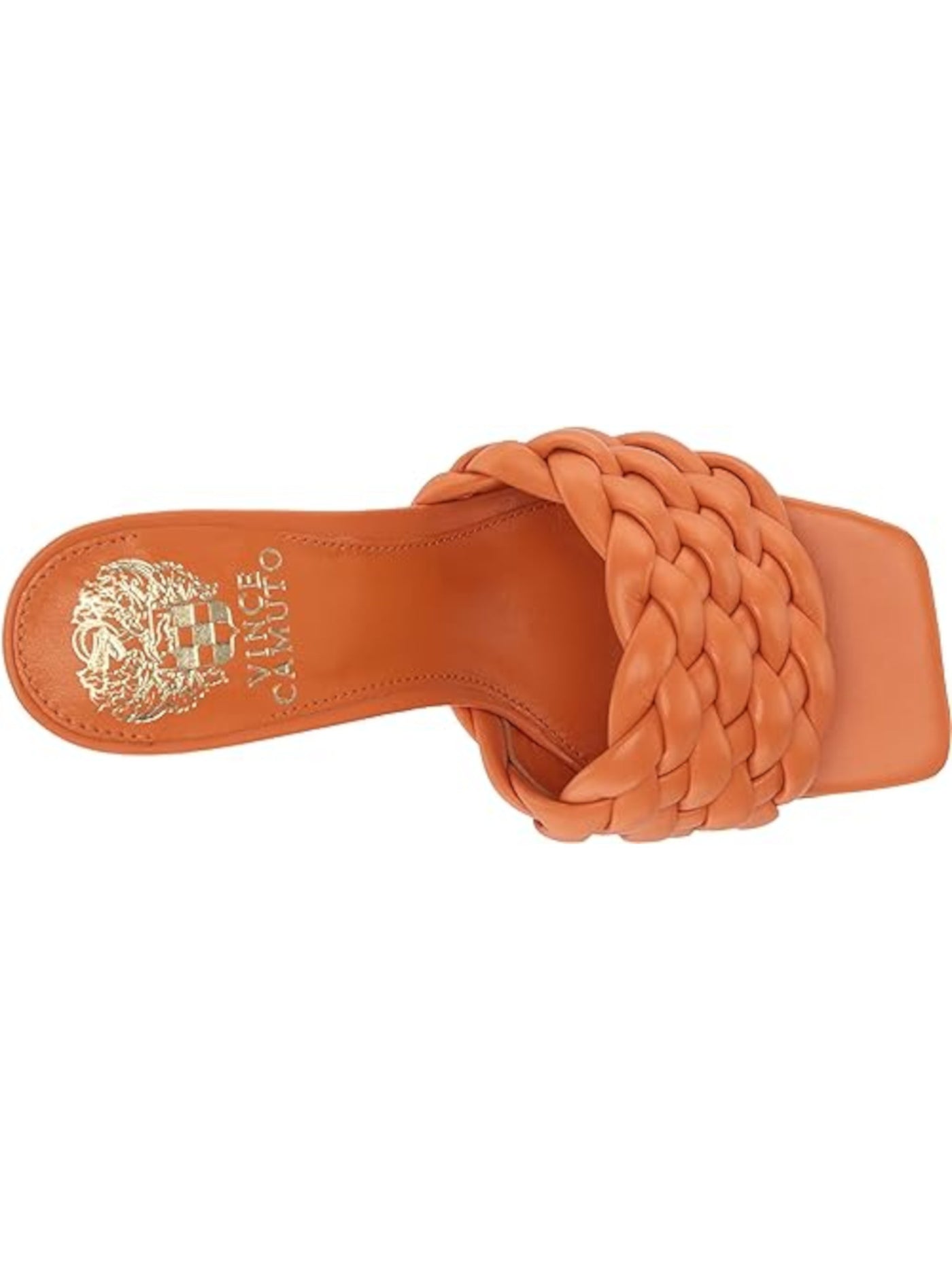 VINCE CAMUTO Womens Orange Woven Padded Brinela Square Toe Flare Slip On Leather Heeled Sandal 7 M