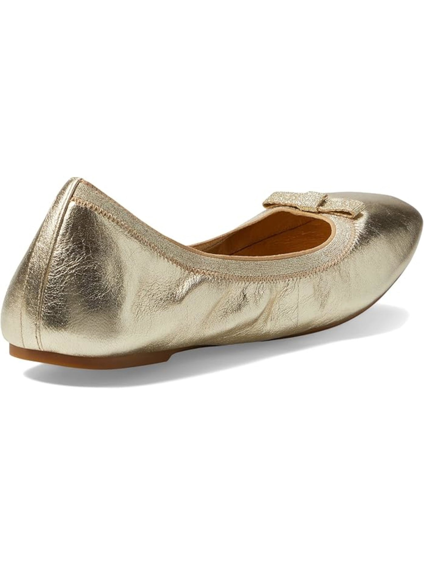 KATE SPADE NEW YORK Womens Gold Metallic Elasticized Bow Accent Padded Claudette Round Toe Slip On Leather Ballet Flats 6.5 B