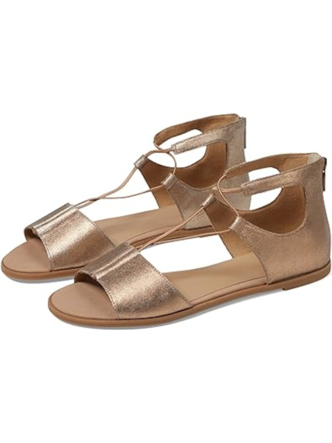 EILEEN FISHER Womens Gold Elastic Straps Padded Rose Open Toe Zip-Up Leather Sandals Shoes 11 M
