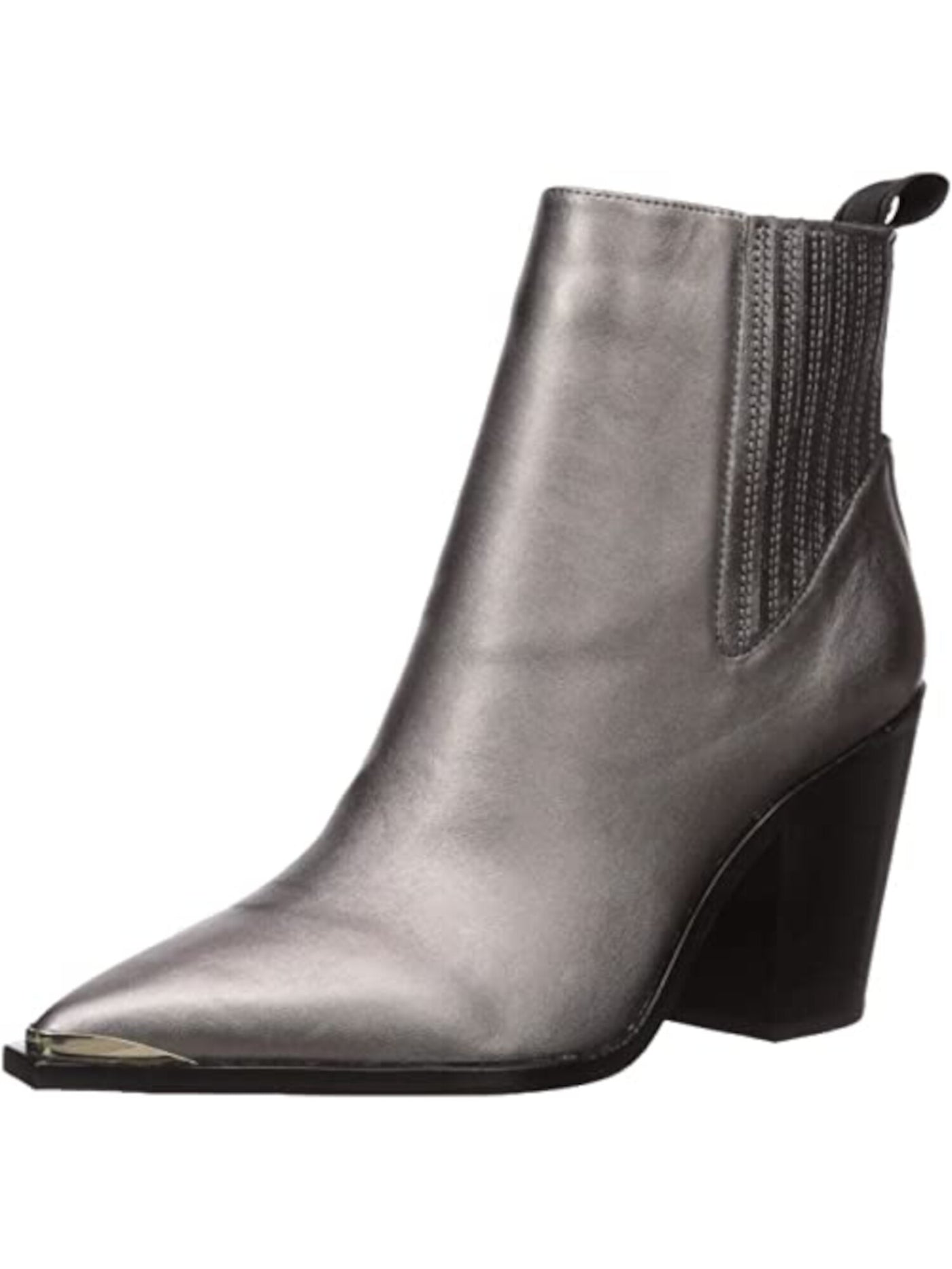 KENNETH COLE NEW YORK Womens Silver Chelsea Boot Back Pull Tab Western-Inspired Cushioned West Side Bootie Square Toe Block Heel Slip On Leather Booties 9.5 M