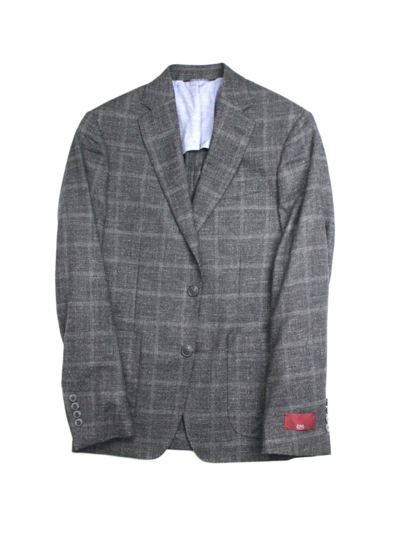 ZANELLA Mens Gray Single Breasted, Plaid Regular Fit Wool Blend Sport Coat 42R