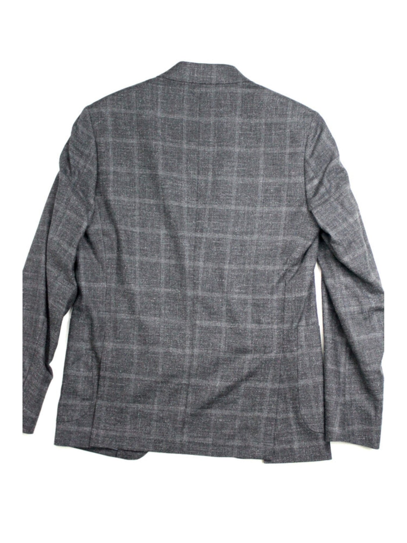 ZANELLA Mens Gray Single Breasted, Plaid Regular Fit Wool Blend Sport Coat 42R