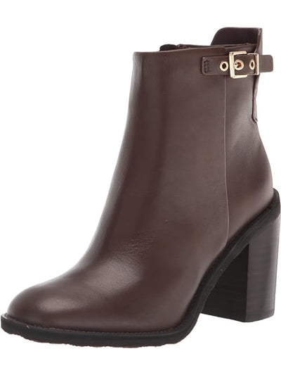 FRANCO SARTO Womens Brown Padded Buckle Accent Rivet Round Toe Block Heel Zip-Up Leather Booties 6.5 M