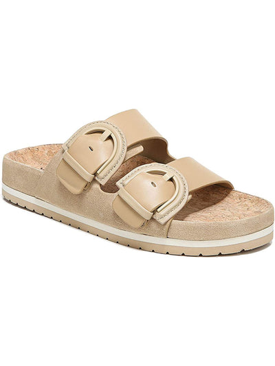 VINCE. Womens Beige Buckle Accent Comfort Glyn Round Toe Wedge Slip On Leather Slide Sandals Shoes 6.5 M