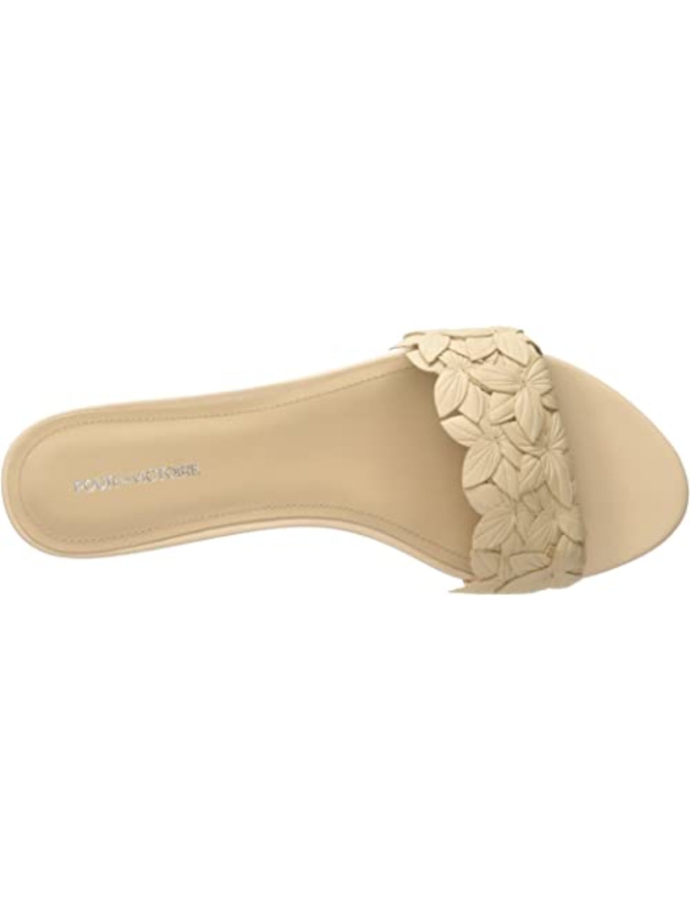 POUR LA VICTOIRE Womens Beige Floral Padded Comfort Lani Almond Toe Block Heel Slide Leather Slide Sandals Shoes M