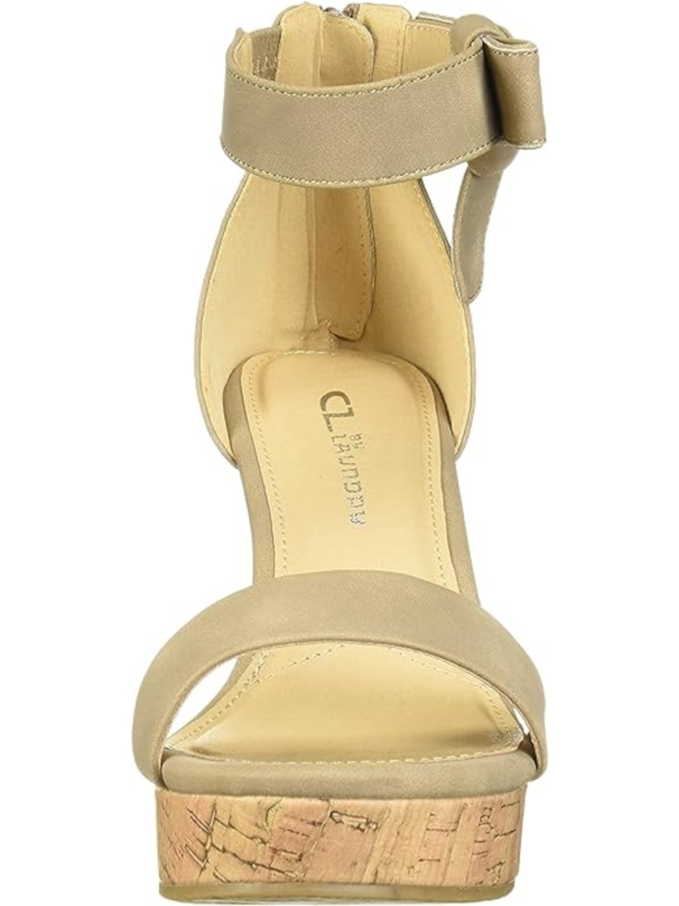 CHINESE LAUNDRY Womens Beige Ankle Strap Padded Blisse Round Toe Wedge Zip-Up Heeled Sandal 7