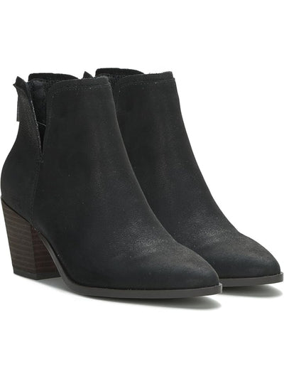 LUCKY BRAND Womens Black V-Notched Padded Beylon Almond Toe Stacked Heel Zip-Up Leather Booties 10 M