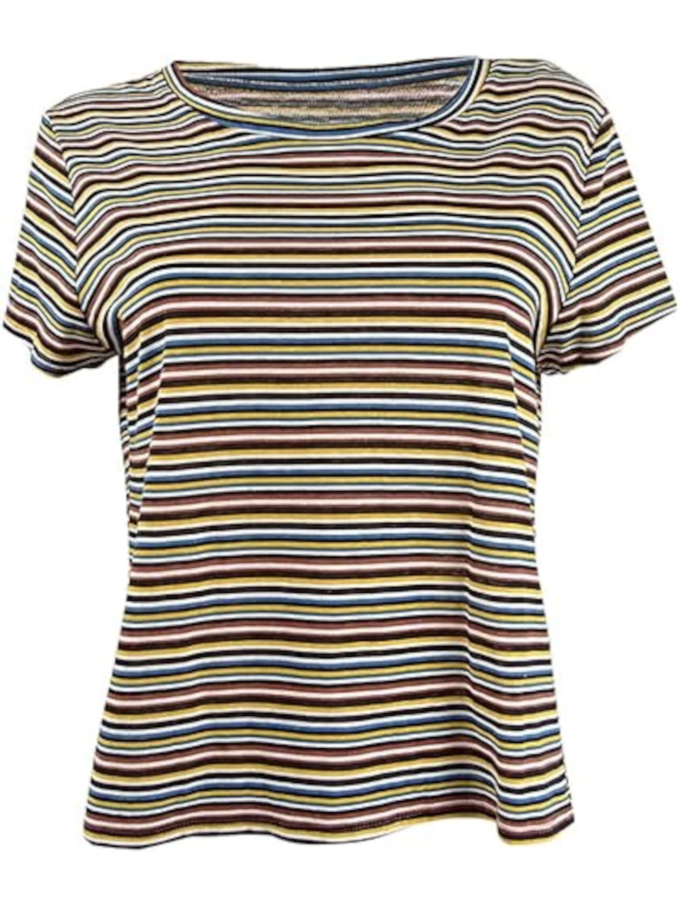 COMMON STITCH Womens Beige Striped Short Sleeve Round Neck Top Juniors L