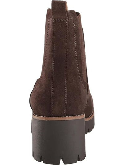 AQUA COLLEGE Womens Brown Side Goring Padded Back Pull-Tab Waterproof Slip Resistant Demi Round Toe Wedge Leather Chelsea 6 M