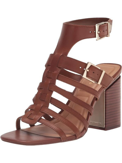 VINCE CAMUTO Womens Brown Strappy Buckle Ankle Strap Padded Hicheny Open Toe Block Heel Buckle Leather Heeled Gladiator Sandal 9.5 M