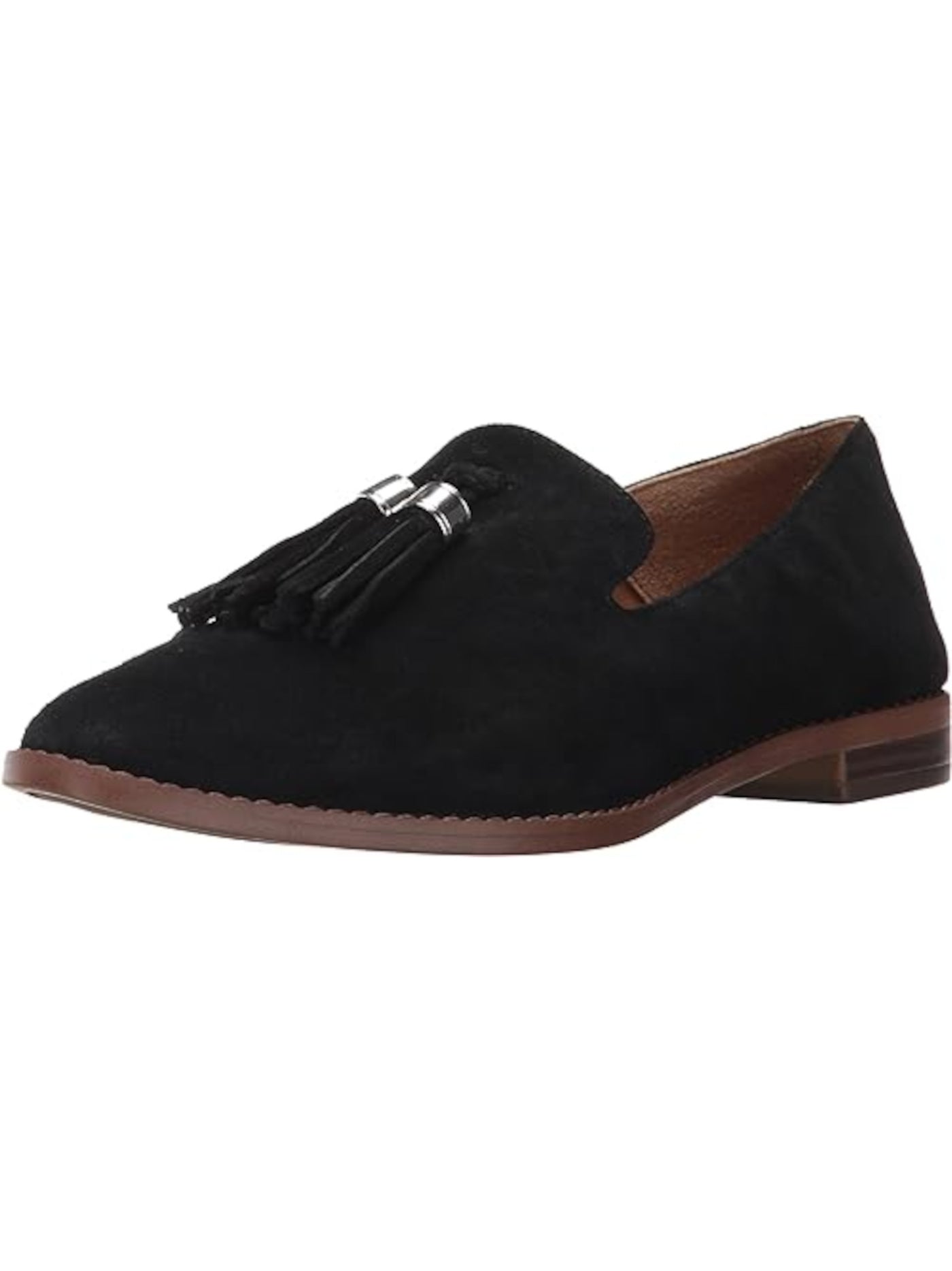 FRANCO SARTO Womens Black Tasseled Cushioned Hadden Almond Toe Block Heel Slip On Leather Loafers Shoes 9.5 M