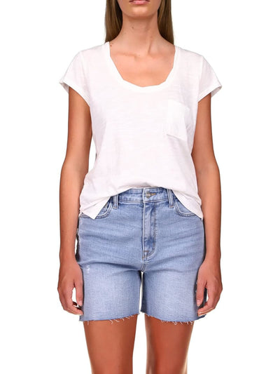 SANCTUARY Womens White Pocketed Split Step Hem Short Sleeve Scoop Neck T-Shirt XXS