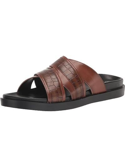STACY ADAMS Mens Brown Croc Embossed Cushioned Mondo Open Toe Slip On Slide Sandals Shoes 10 M
