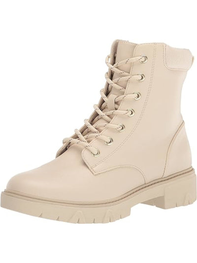 DR SCHOLLS Womens Ivory Cushioned Headstart Round Toe Block Heel Lace-Up Combat Boots 10 M