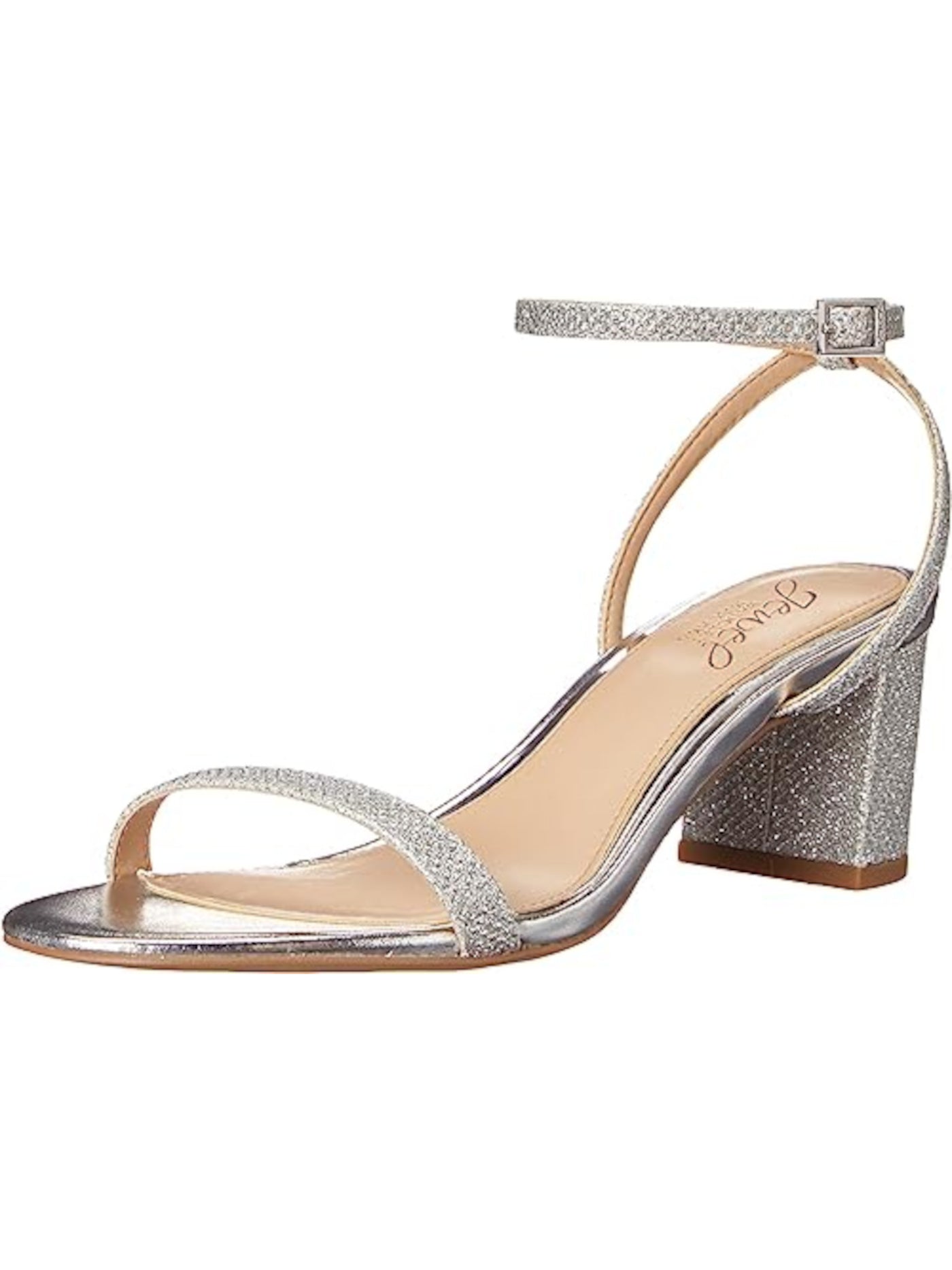 JEWEL BADGLEY MISCHKA Womens Silver Ankle Strap Danni Ii Round Toe Block Heel Buckle Dress Heeled Sandal 10 M